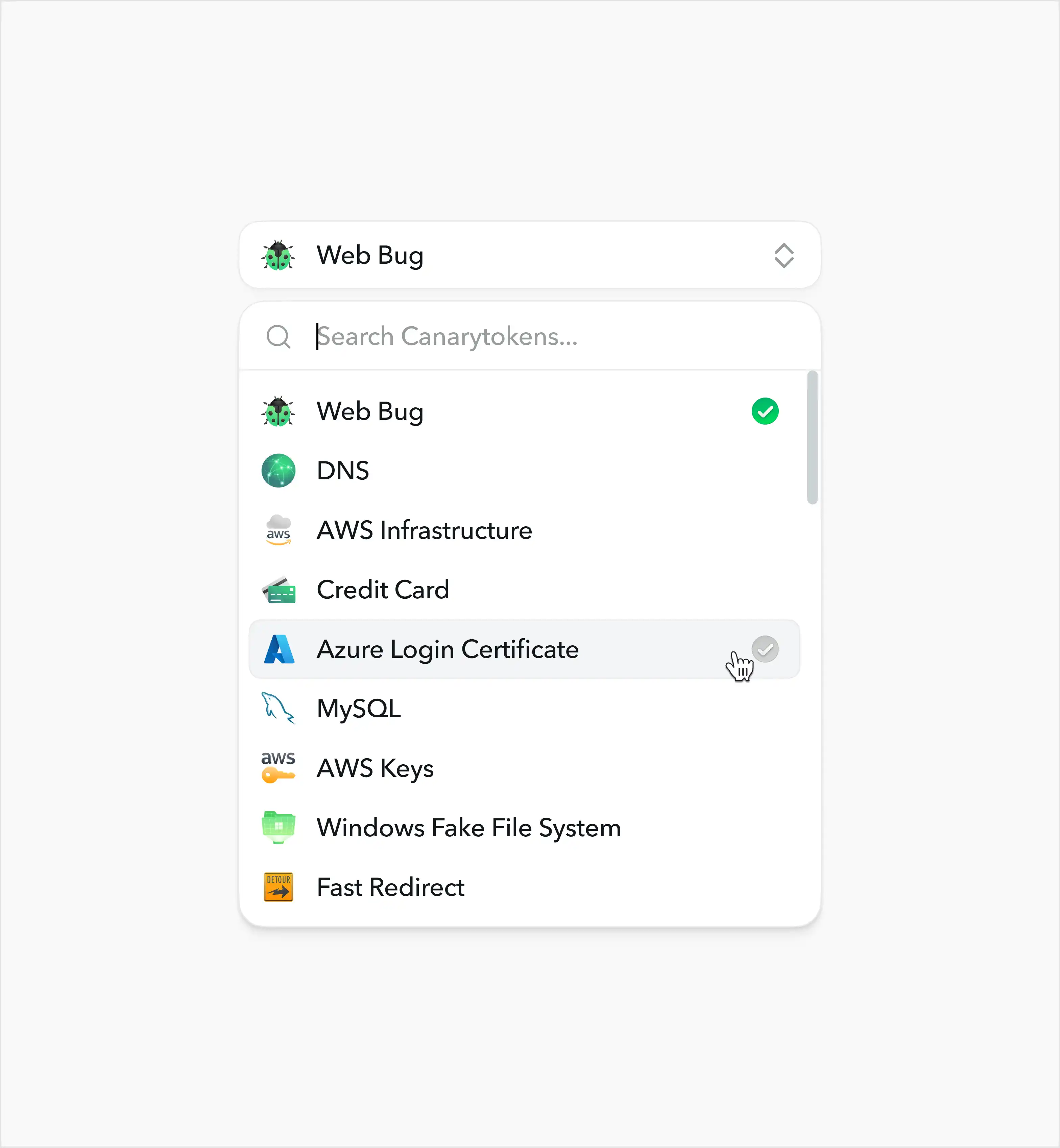 Canarytoken select menu