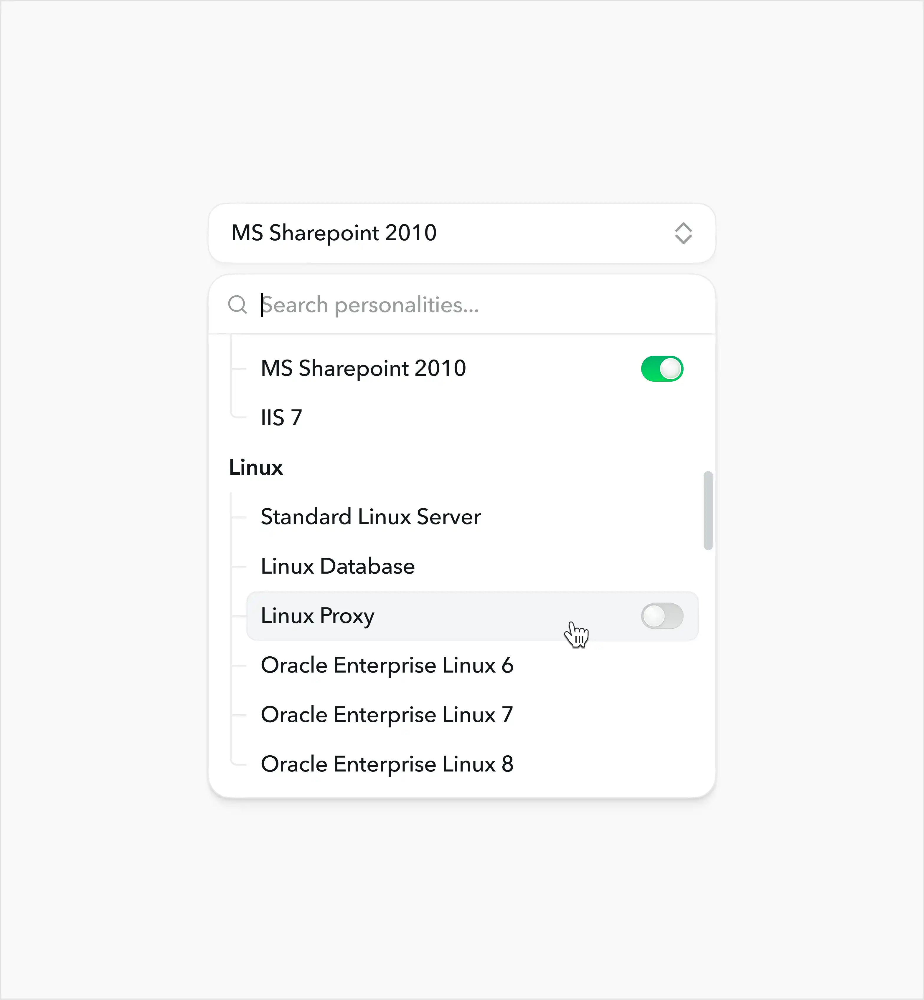 Select personality menu