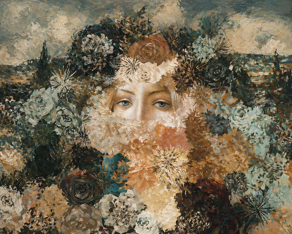 Generative art based on Spring (Primavera), circa 1482, by Sandro Botticelli.